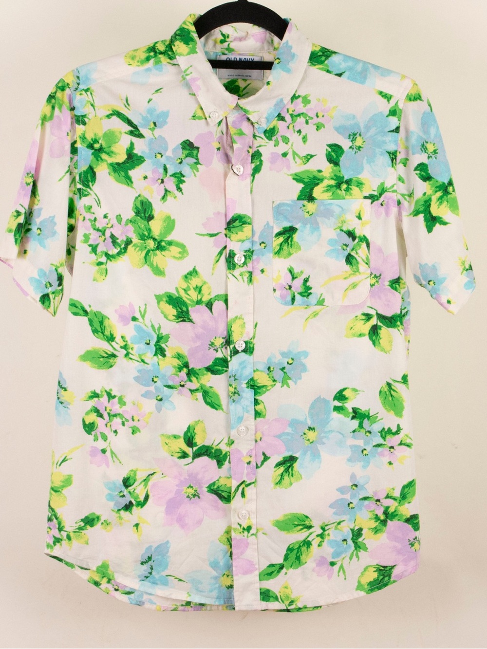 Old Navy White Floral Short Sleeve Button-Up Shirt